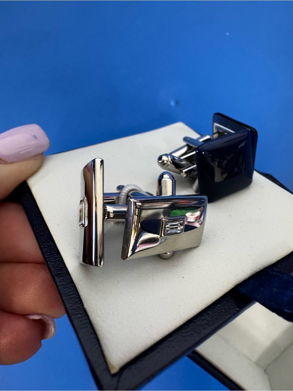 Two Pairs - NWT Stafford Silver and Navy Square Cufflinks